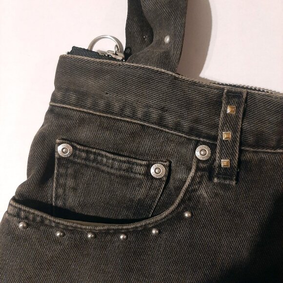 handmade shoulder bag purse made from black jeans chrome studs unique super cute - Picture 2 of 11